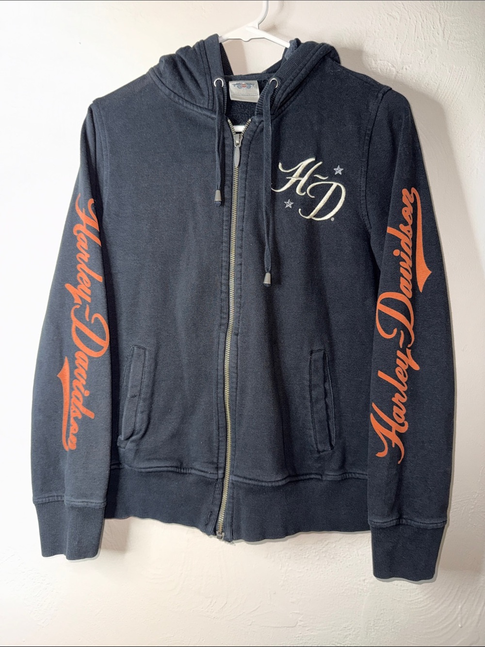Harley-Davidson Full Zip Hoodie Size Medium Black Orange Rhinestone Wings